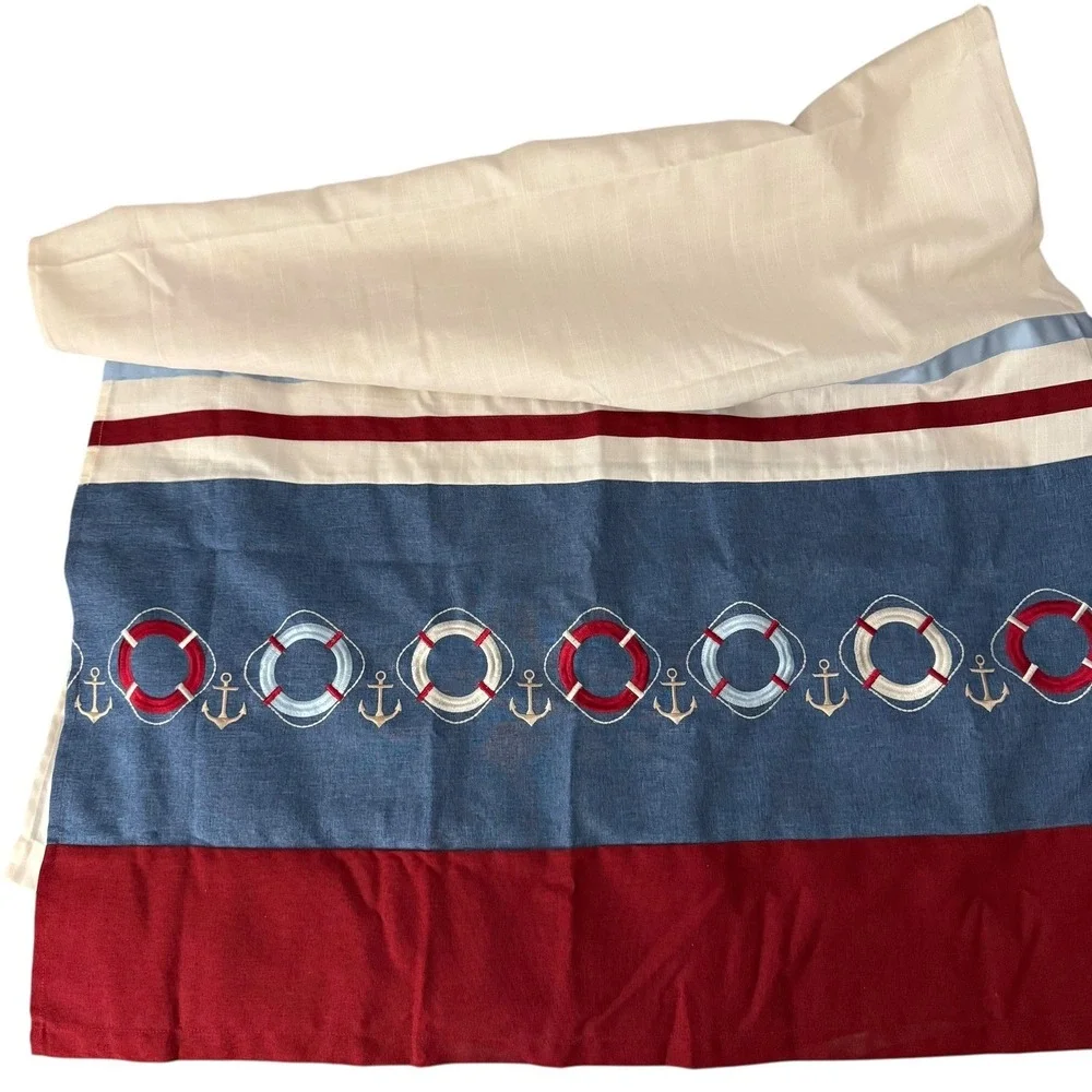 Nautical Anchor Life Preserver Shower Curtain Red Blue White Fabric‎ w/ 12 Hooks
